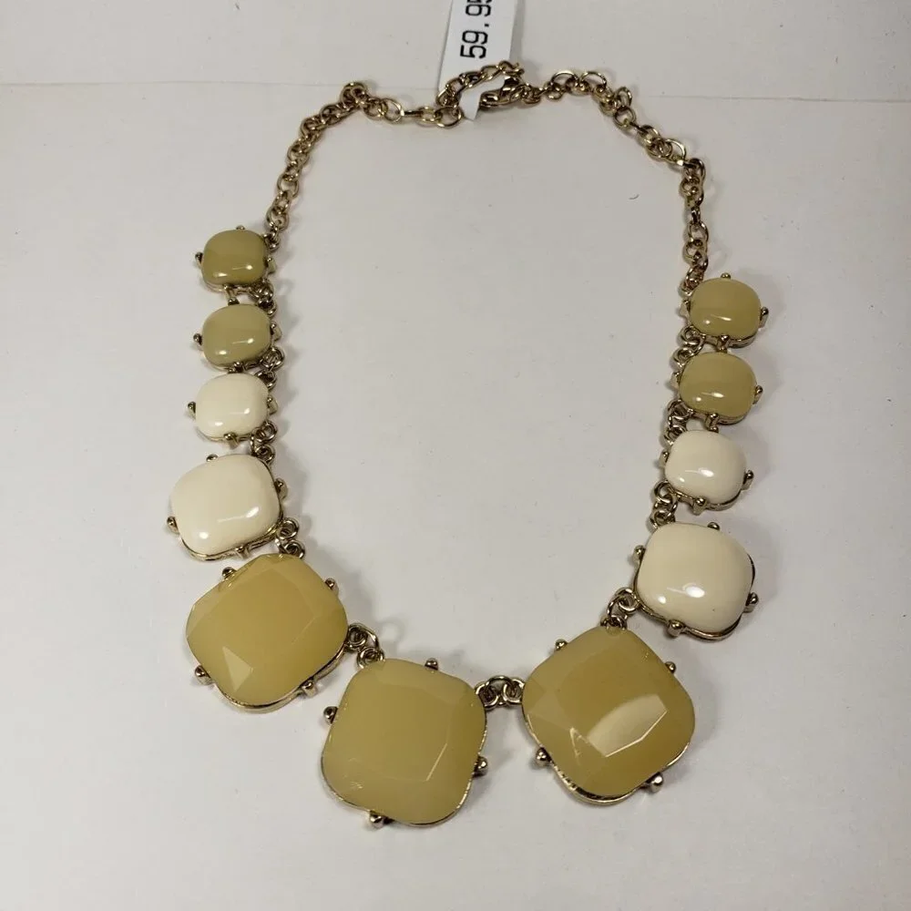 Colorful Stones Statement Necklace – Polished Gold - Stunning 20